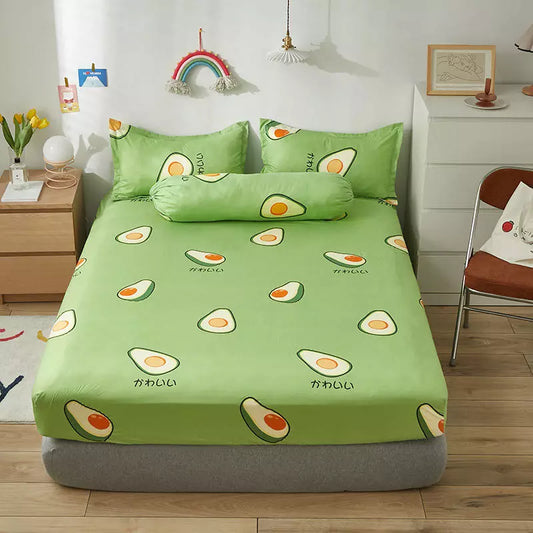 Bonenjoy Queen Fitted Sheet King Size With Elastic Bed Cover For Double Bed Avocado Pattern Mattress Covers(no pillowcase)