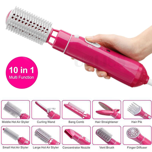 One Step Hot Air Comb 10 In 1 Hot Air Styler Rotating Hair Blower Dryer Brush Hair Curler&Straightener Brush Electric Hair Comb