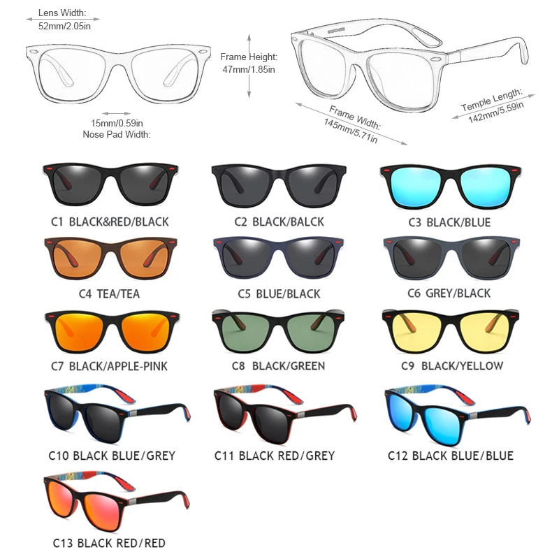 Hot Sale Polarized Sunglasses Men Women Classic Square Plastic Driving Sun Glasses Male Fashion Black Travelling Shades UV400