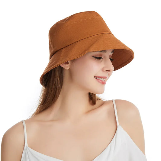 2021 New Summer Hot Simple Women‘s Hat High Quality Cotton Large Brim Bucket Cap Elegant Ladies Outdoor Travel Sun Hat