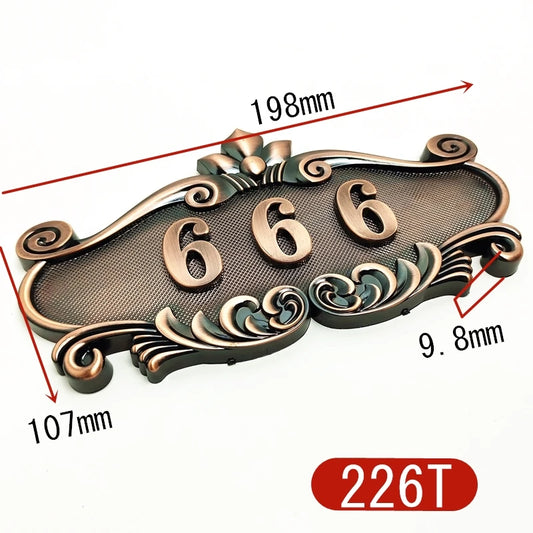 DOONEW Imitation Metal Bronze House Number ABS Plastic Custom Sign Door Number Sticker For Hotel Apartment Villa Door Plate
