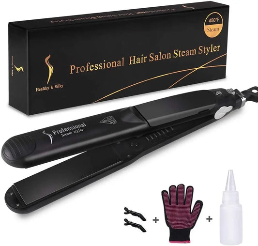 2 in 1 Steam Hair Straightener Professional Hair Iron Adjustable Temperature Fast Heating Hair Straightening Hair Curling Iron