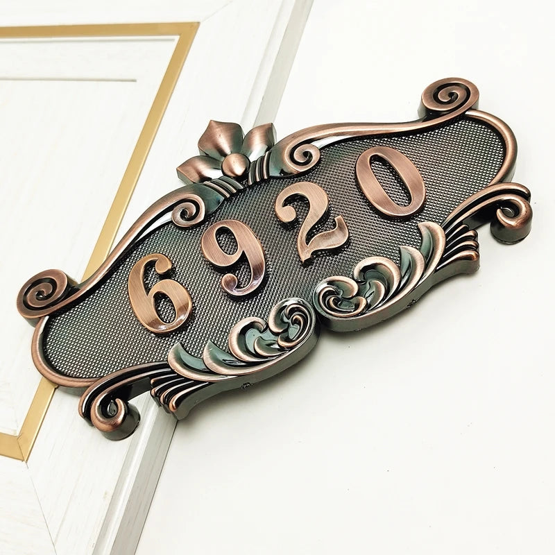DOONEW Imitation Metal Bronze House Number ABS Plastic Custom Sign Door Number Sticker For Hotel Apartment Villa Door Plate