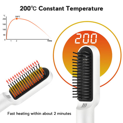 Cordless Hair Straightener Brush Electric Ceramic Hot Comb Beard Straightening Dryer Fast Heating Curler Hair Iron Styler Tools