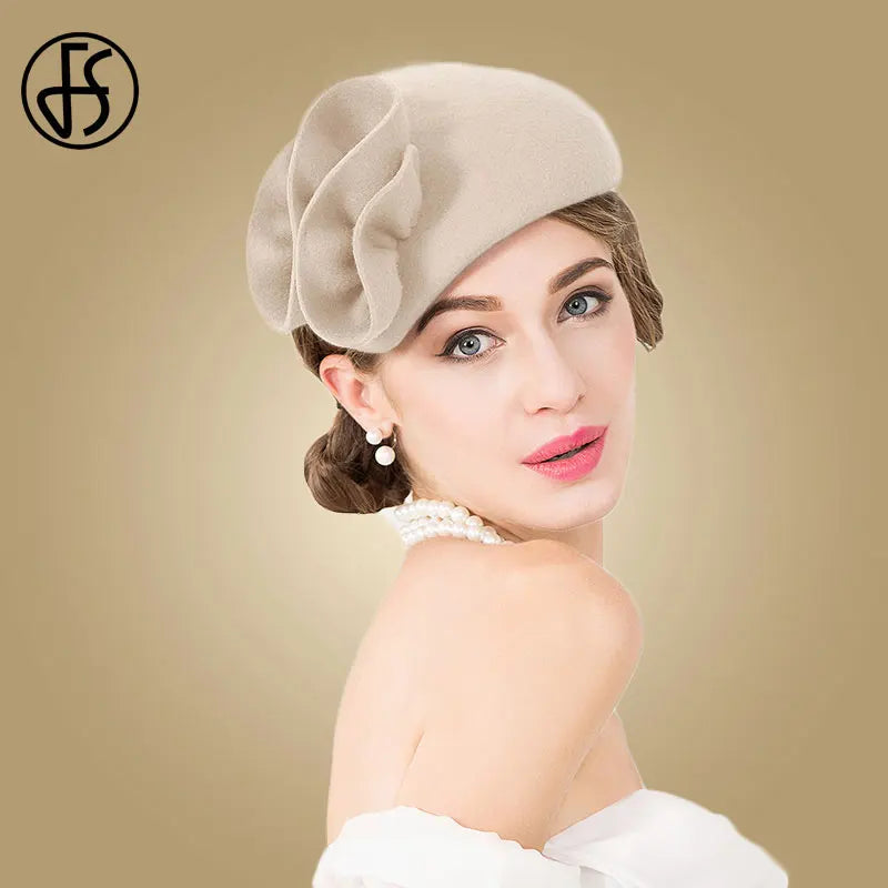 FS Ladies Wool Fascinator Hats For Wedding Women Elegant Tea Party Formal Vintage Pillbox HatFelt Flower Fedoras Chapeau Femme