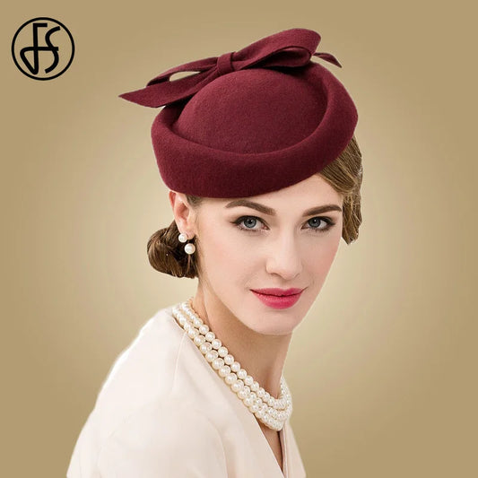 FS Women Church Fascinators Hats Black Vintage Wool Wedding Pillbox Tea Party Hat Fedora Felt Fedora Red For Ladies Derby Hat