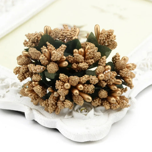 12pcs mini Bud Stamens Family Garden Handmade Artificial Bouquet Wedding Merry Christmas Decoration DIY Pearl Craft Fake Flowers