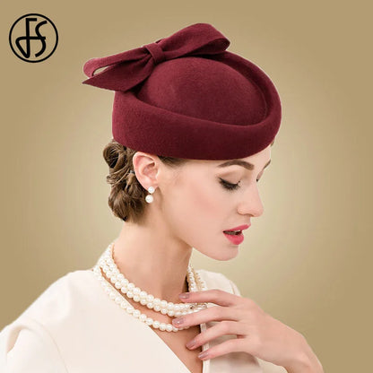 FS Women Church Fascinators Hats Black Vintage Wool Wedding Pillbox Tea Party Hat Fedora Felt Fedora Red For Ladies Derby Hat