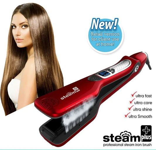 Electric Steam Hair Straightener Professional Ceramic Wide Hair Curling Flat Iron Hair Plates Lcd Display Hot Comb Straightening
