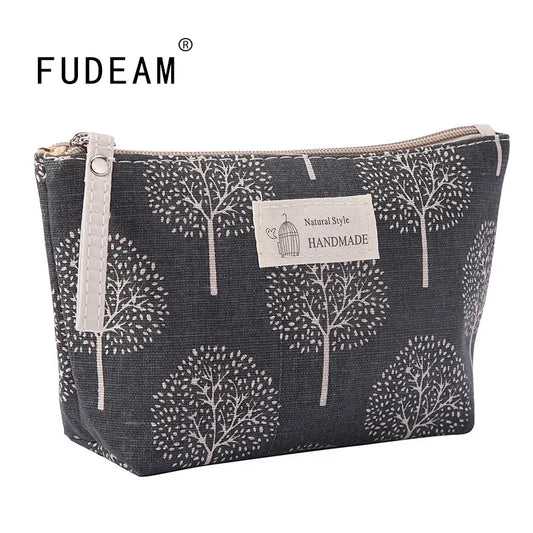 FUDEAM Soft Canvas Bear Tree Print Pattern Women Travel Storage Bag Toiletries Organize Cute Cosmetic Bag Portable Make Up Bags