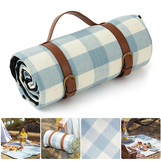 Picnic Blanket Waterproof Moisture-proof Large Beach Mat Portable Foldable Plaid Picnic Mat for Outdoor Trekking Travel Camping