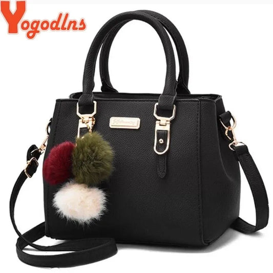 Yogodlns women beading pendant handbag ladies embossed shoulder bag ladies Messenger bag hairball bags high quality bag
