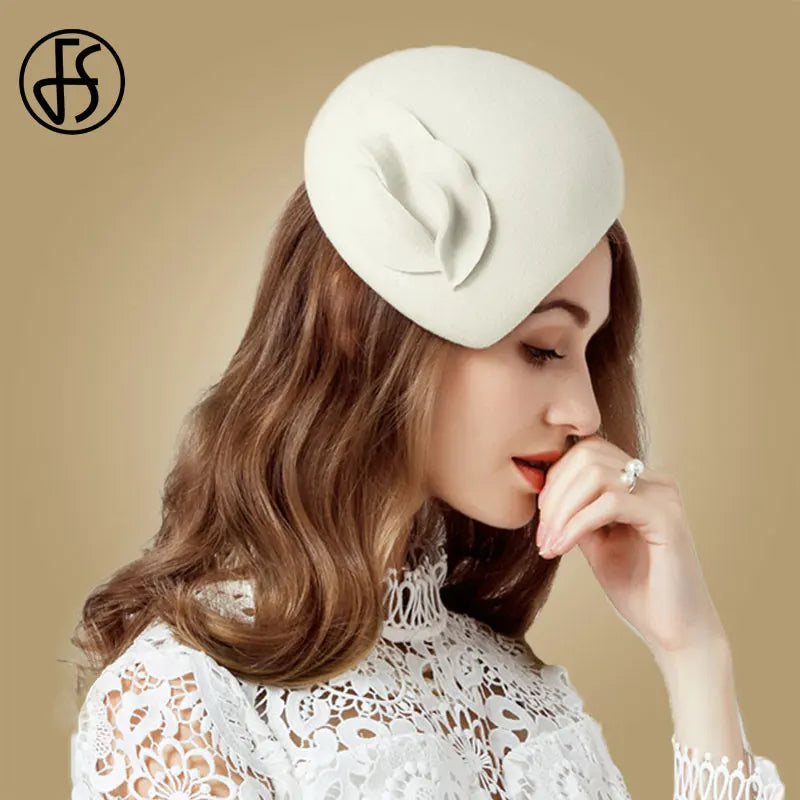 FS White Wool Fascinator Hat For Women Felt Pink Pillbox Hats Black Ladies Vintage Fashion Wedding Derby Fedora Chapeau Femme