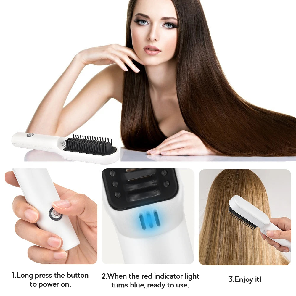 Cordless Hair Straightener Brush Electric Ceramic Hot Comb Beard Straightening Dryer Fast Heating Curler Hair Iron Styler Tools