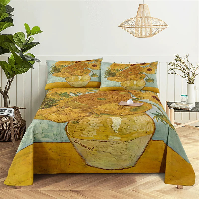 Beautiful Flowers Pattern Bedding Sheet Home Digital Printing Polyester Bed Flat Sheet With Pillowcase Print Bed Sheet