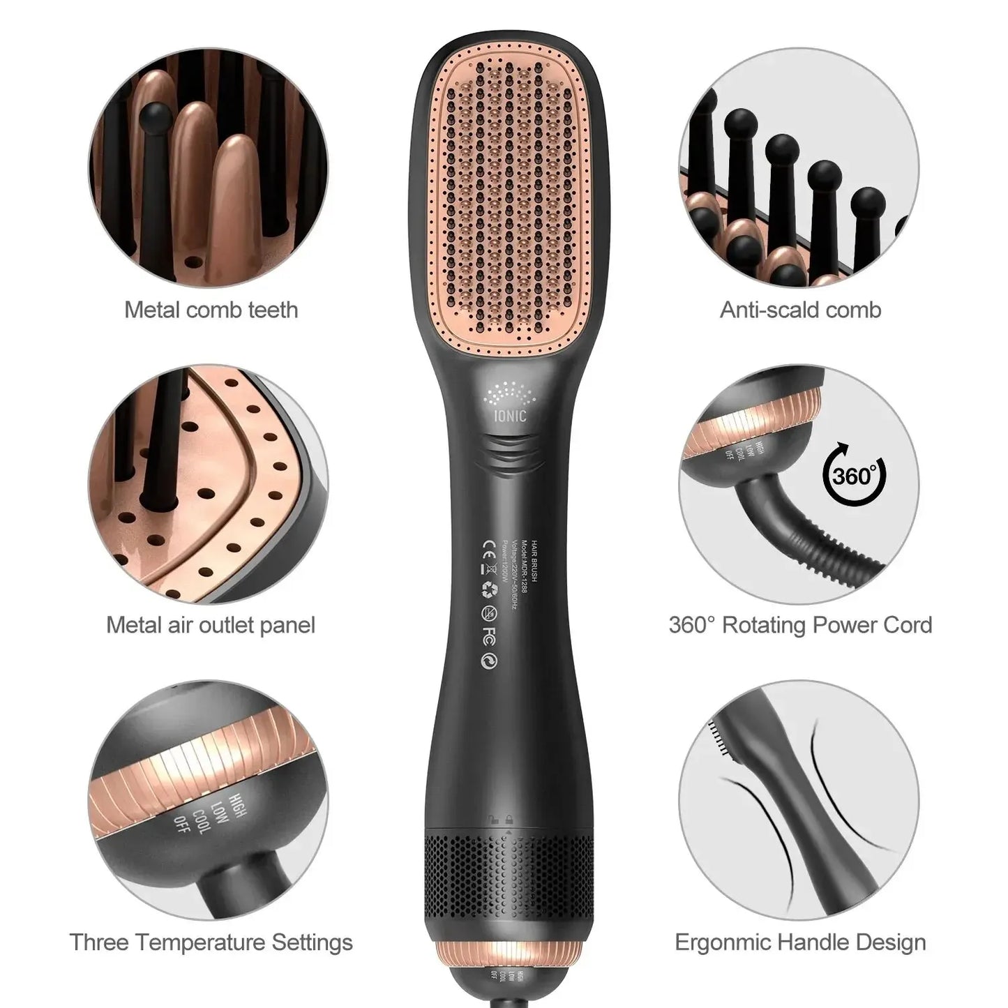 3 In 1 Hot Air Comb Styling Comb for Straight Curly Electric Hot Air Brush Women Anion Heating Comb Hair Straightening Brush