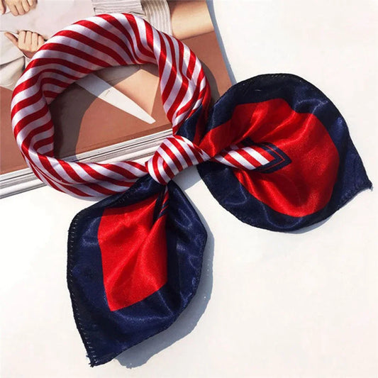 1PC Retro Women Leopard Red Striped Small Square Silk Feel Satin Scarf Vintage Head Neck Hair Tie Band Ring Shawl Summer Scarves