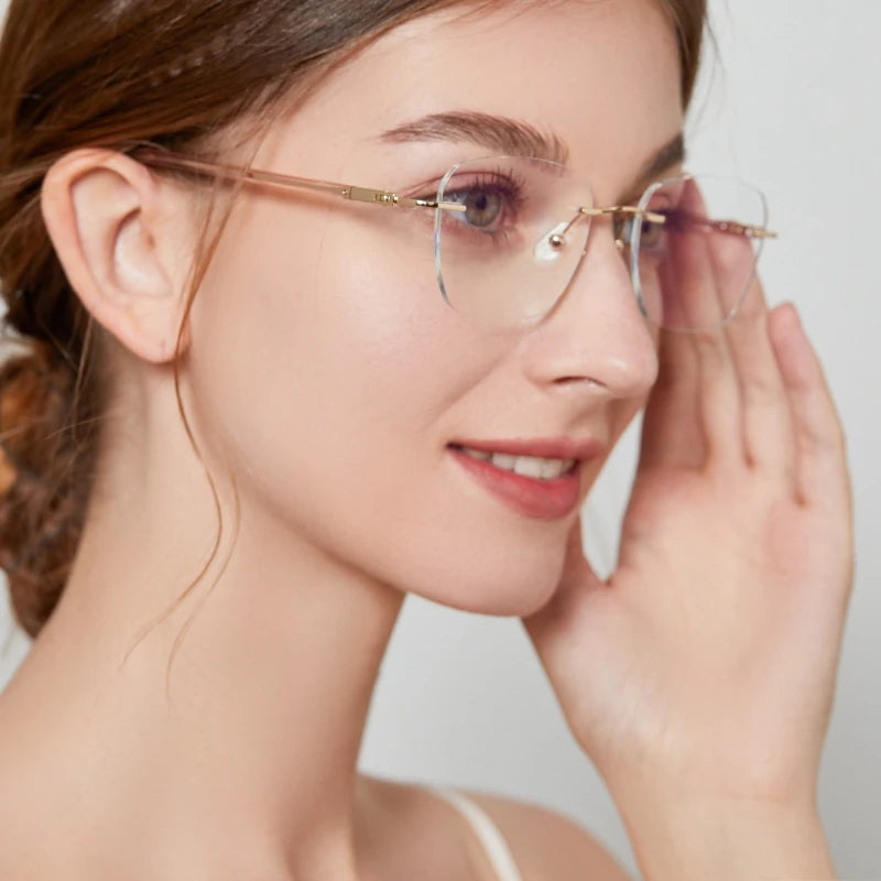FIRADA Fashion Light Luxury Women's Eyewear Retro Metal Frameless Eyeglasses Optical Prescription Glasses Frame For Women E1