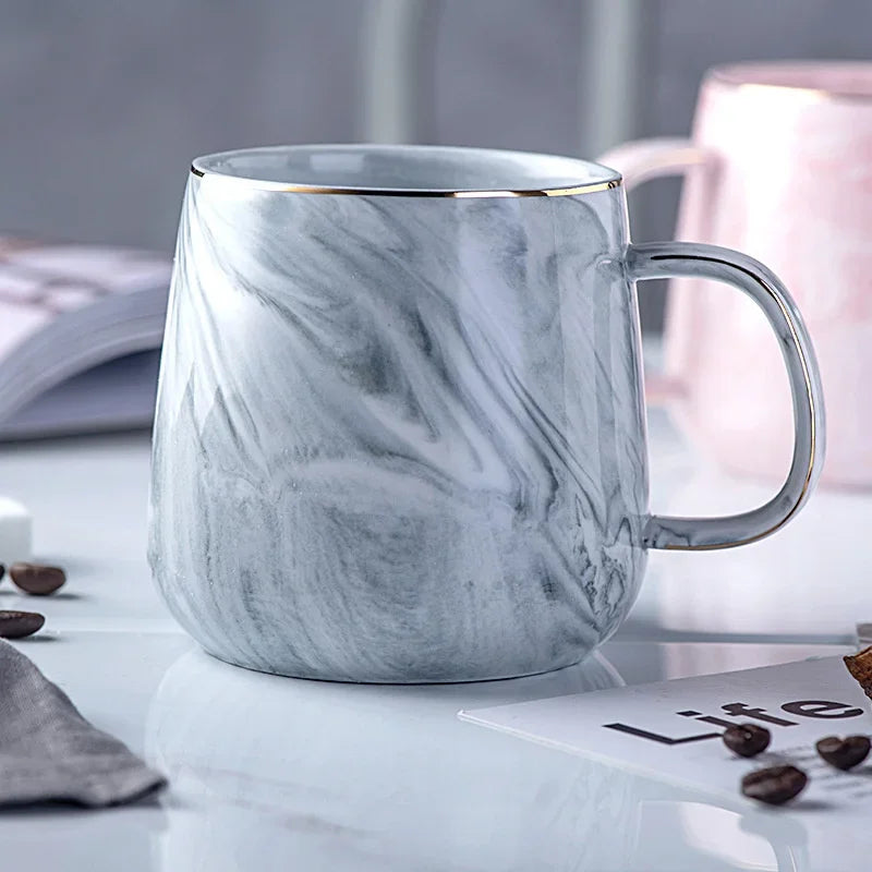 Nordic Ins Style Ceramic Mug Marbled Gold Rim Coffee Cup Oatmeal Breakfast Cup Valentine's Day present Couple water cups
