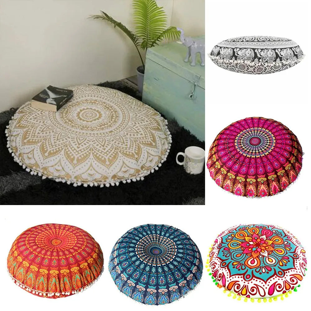 43CM Round Mandala Pillowcase Bohemian Cushion Cover Floor Cushion Pillows Cover Home/Hotel Pillows Flower Printed Pillowcase