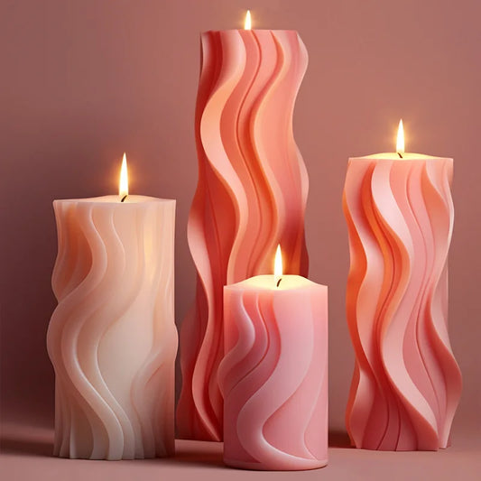 Wave cylindrical candle silicone mold with irregular geometric shape twisted stripes cylindrical candle mold resin gypsum mold