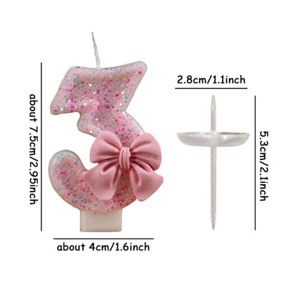 3D Number Cake Decorating Candles Glitter Pink Bow Digital Candles Cake Topper Birthday Party Memorial Day Party Cake Decoration