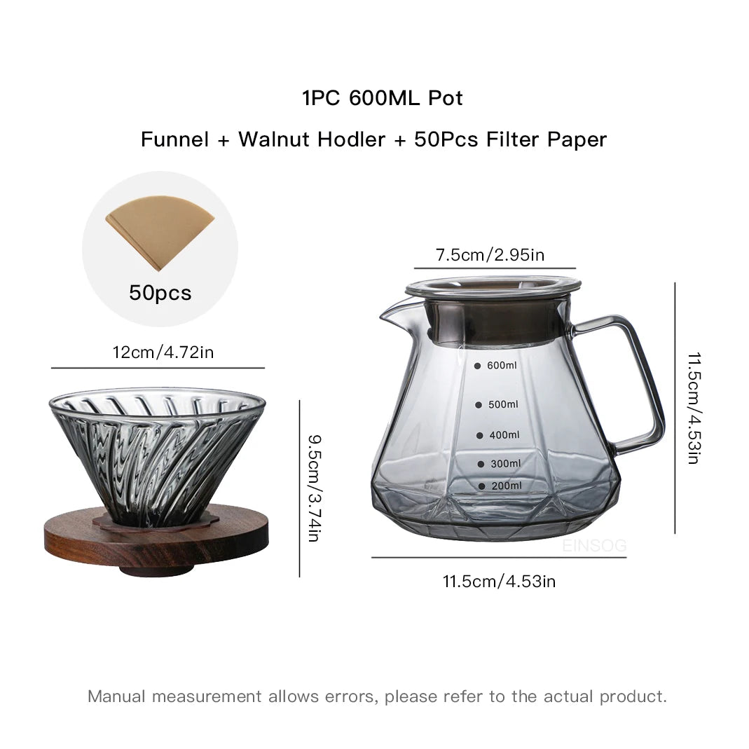 600ML Glass Pour Over Coffee Maker V Shape Drip Coffee Dripper and Filters Coffee Filter Holder Barista Tools Coffee Accessories