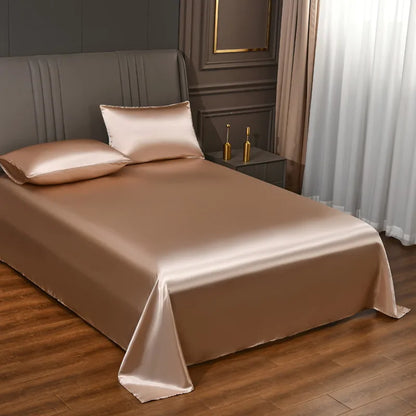 Satin Silk Bed Sheets for Summer Plain Flat Sheet for Double Bed Twin/Full/Queen/King Size Bed Linen (pillowcase need order)