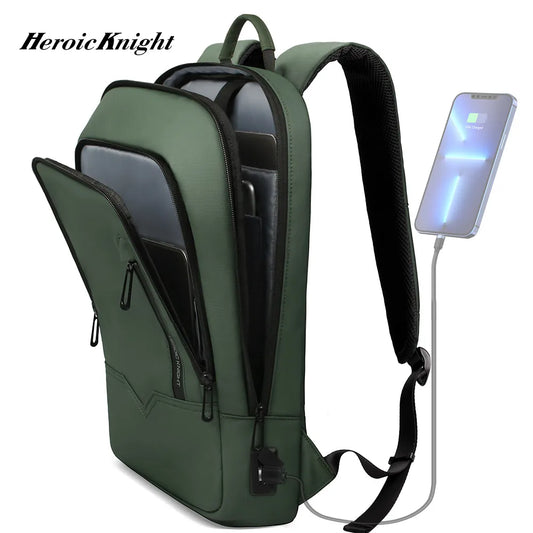 Heroic Knight Slim Business Backpack Men USB Port Multifunction Travel Backpack Waterproof 14" 15.6"Laptop Bag for Work College
