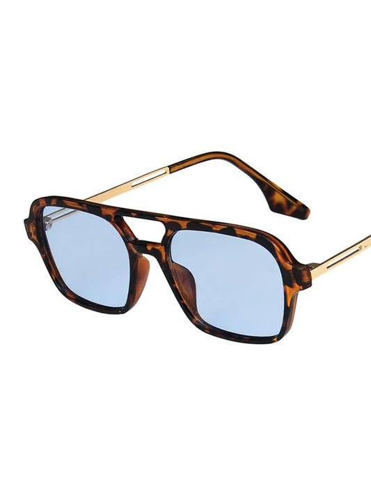 Retro Double Bridges Sunglasses Women Fashion Pink Gradient Eyewear Trending Hollow Leopard Blue Square Sun Glasses Men Shades