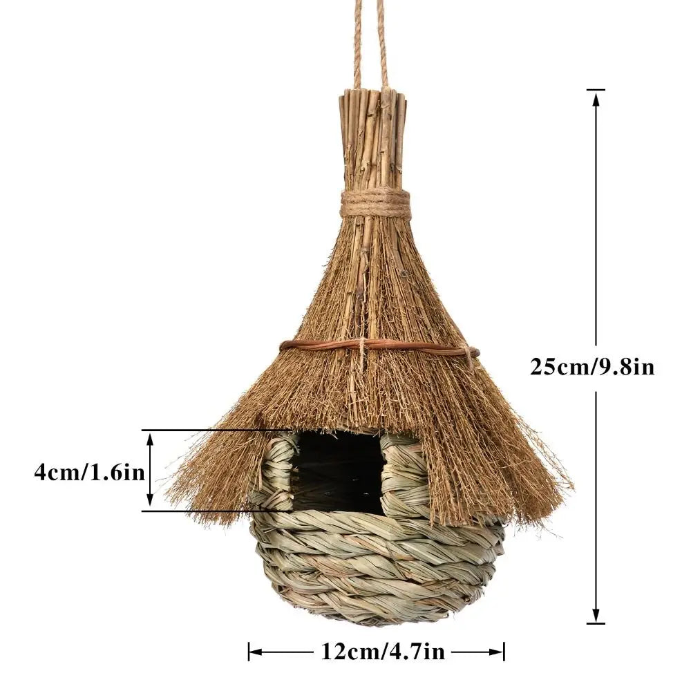 Hangable Natural Grass Bird Nest Bird's Nest Cage House Shape Grass Bird House Hand-Woven Hanging Hummingbird House Lawn