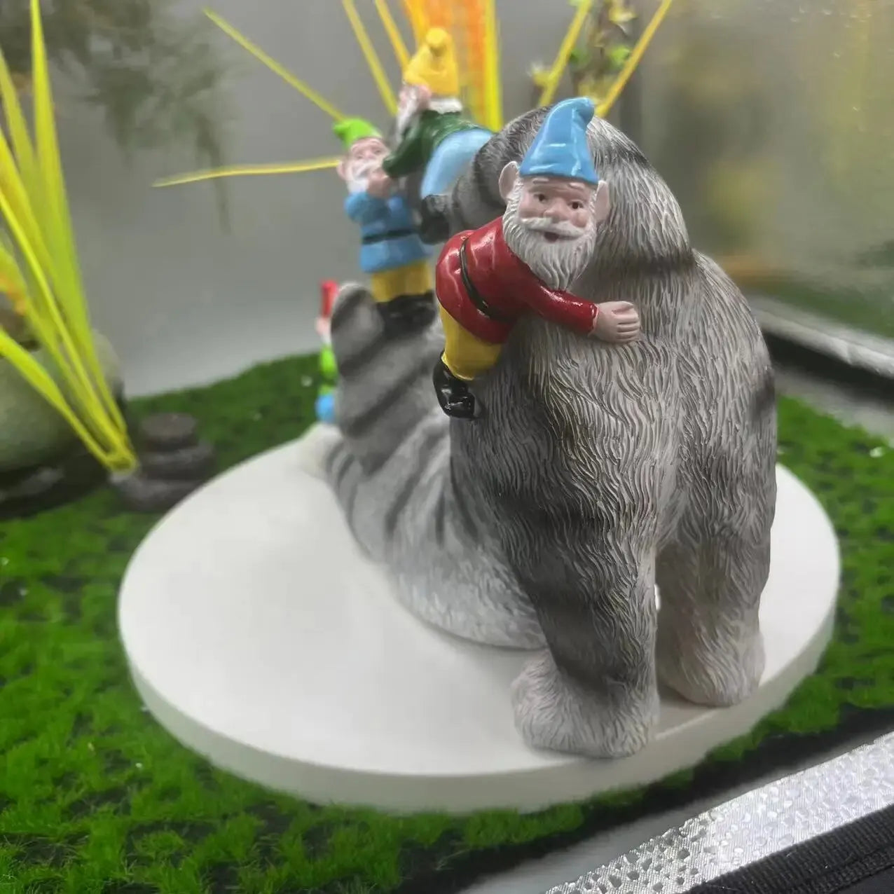 Cat with Gnomes Outdoor Courtyard Landscape Garden Statue Art Decoration For Lawn Yard, Indoor Outdoor Decor