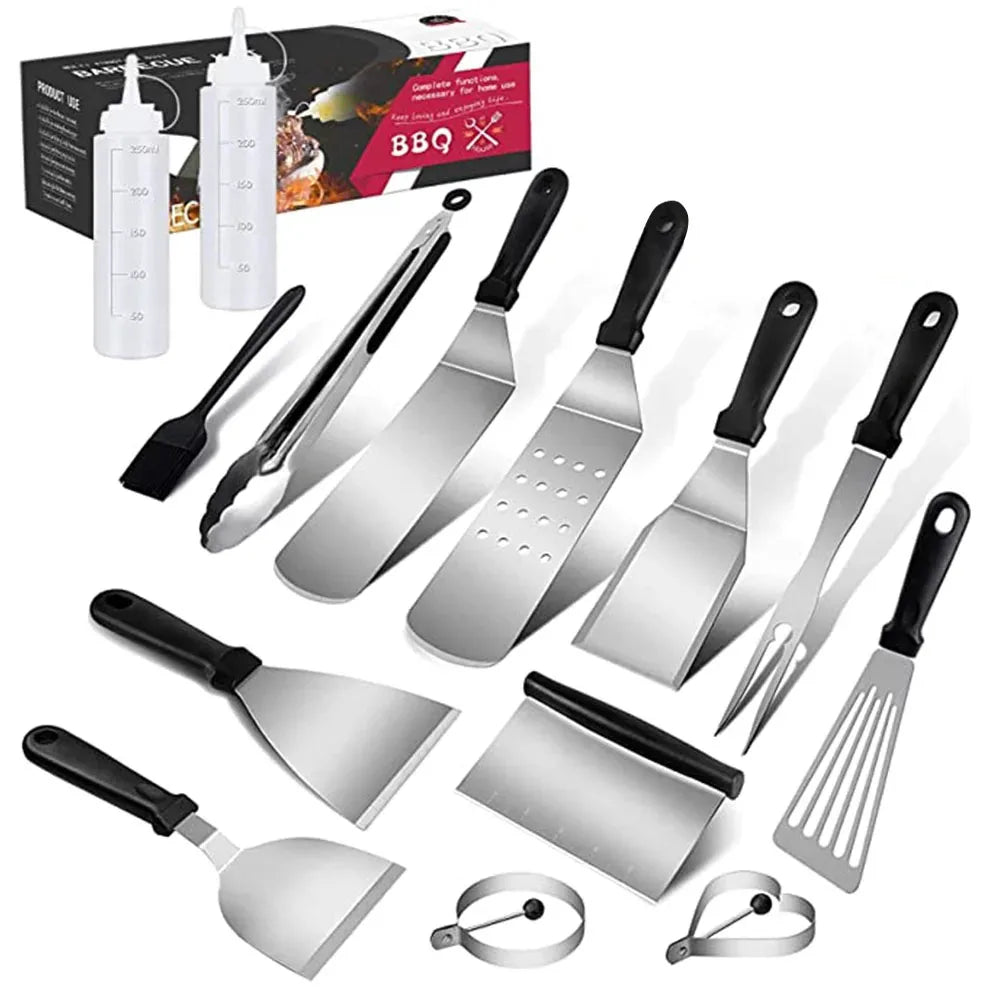 14Pcs Barbecue Tools Set Outdoor Teppanyaki BBQ Cooking Camping Blackstone Professional Griddle Accessories Kit with Carry Bag