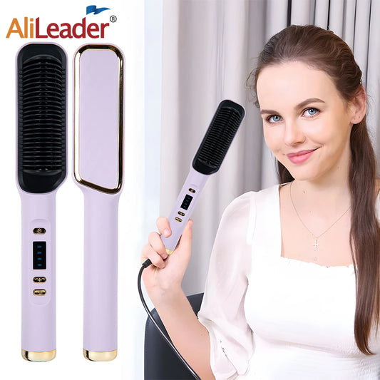 Hair Styling 3 in 1 Hot Comb for Straighten/Curl Hair Professional Hair Straightener and Curler Electric Fast Heating Comb