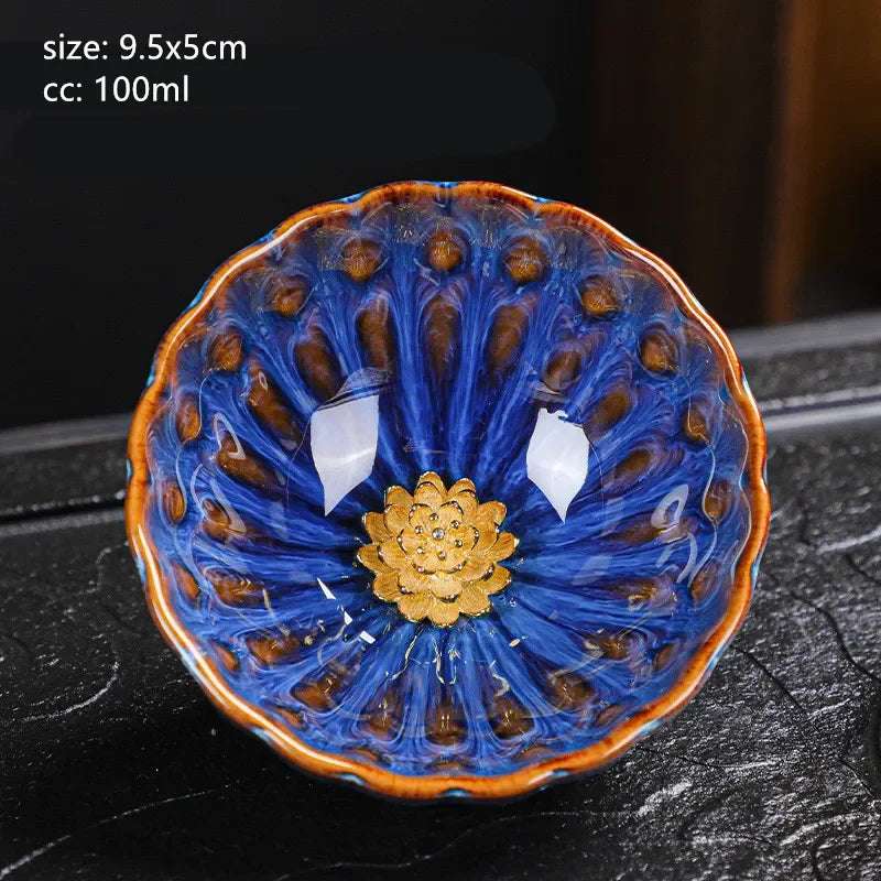 130ml Tradition Kiln Transformation Ceramic Teacup Home Master Cup Chinese Tea Set Accessories Handmade Silver Inlay Tea Cup