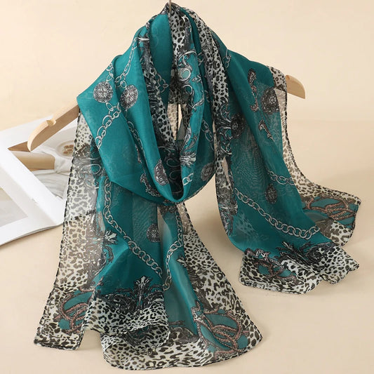New Fashion Print Design Women Silk Scarf Shawl Elegant Headscarf Convinient Bandage Hijabs Chiffon Muslim Wrap Scarves