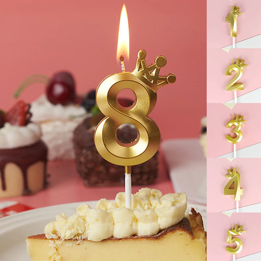 Gold Crown Digital Candle Number Birthday Cake Candle Kids Birthday Party Wedding Cake Candle Cake Decor 0-9 Number Candle