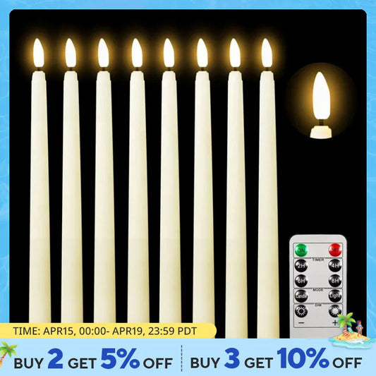 LED Flameless Flickering Taper Candles 3D Wick Candles Lamp with Remote Control Tea Lights Wedding Home Decor Battery Operated