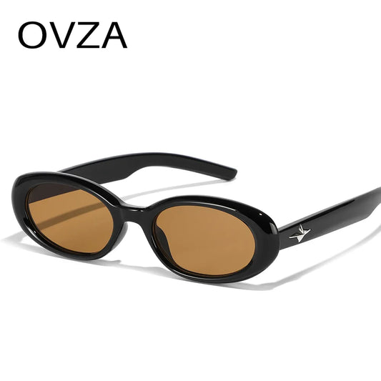 OVZA 2023 New Retro Vintage Sunglasses Woman Oval Narrow Eyeglasses Anti-UV Punk Style Eyewear S1007