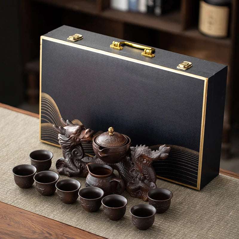 1 set, creative lazy tea set, semi-automatic dragon teapot, magnetic rotating water-conducting tea set, Chinese Kung Fu tea set