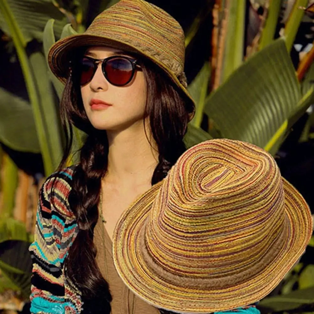 Sun Hat Hat Women Foldable Straw Hat Straw Summer Bohemia Style Straw Hats Striped Braided Rope Beach Beach Straw Sun s F