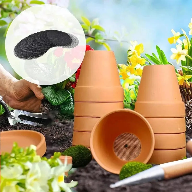 50PCS Prevent Soil Loss Breathable Gasket Leakproof Drainage Flower Pot Hole Mesh Pad Bottom Mat Breathable Drainage Gasket Net