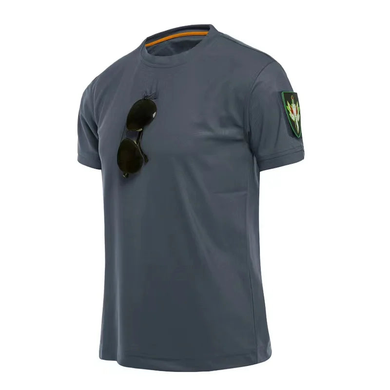 Men's Breathable Tactical Hiking Camping Trekking Fishing Climbing Quick Dry T-Shirt Summer Fast Dry Pullerover Tees O-Neck