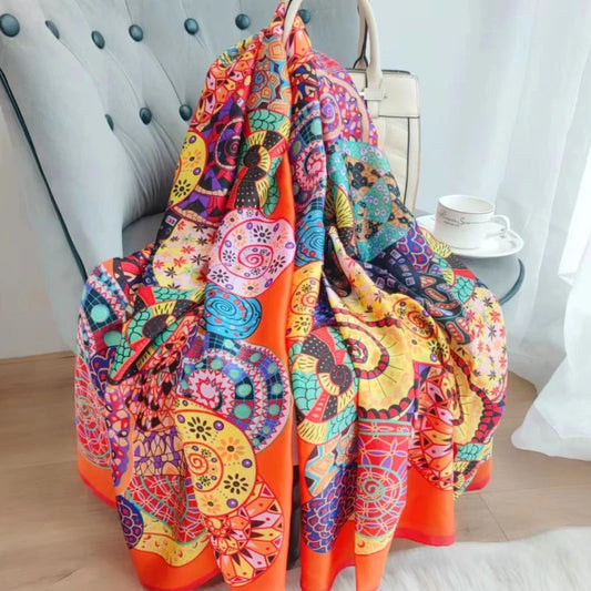 180*90cm Classic Summer Beach Prints Silk Scarves Female Shawl Women Foulard Cover-ups Wrap Bandanna Muffler Chiffon Hijab lady