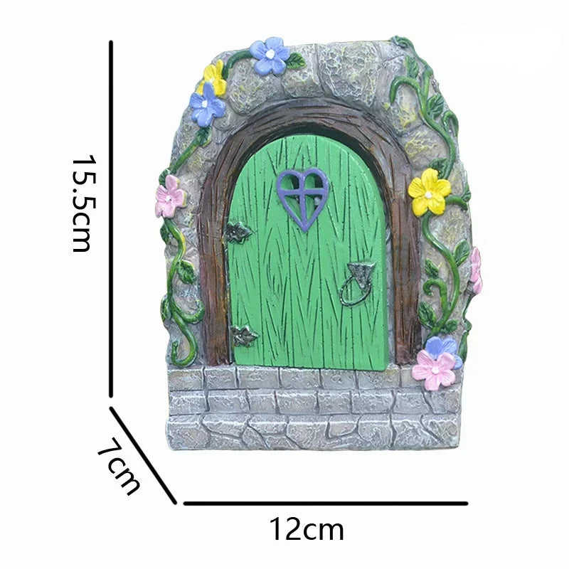 Solar Garden Resin Fairy Door Light For Trees Statues House Face Art Gnome Yard Elf Fairy Accessories Garden Statues Decoration