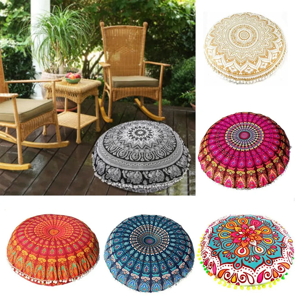 43CM Round Mandala Pillowcase Bohemian Cushion Cover Floor Cushion Pil Country Mouse