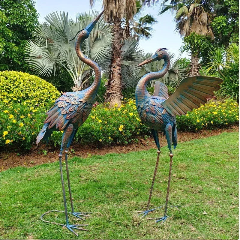 Crane outlets Garden Statues Outdoor Metal Heron Yard Art Bird Sculpture 2 pack