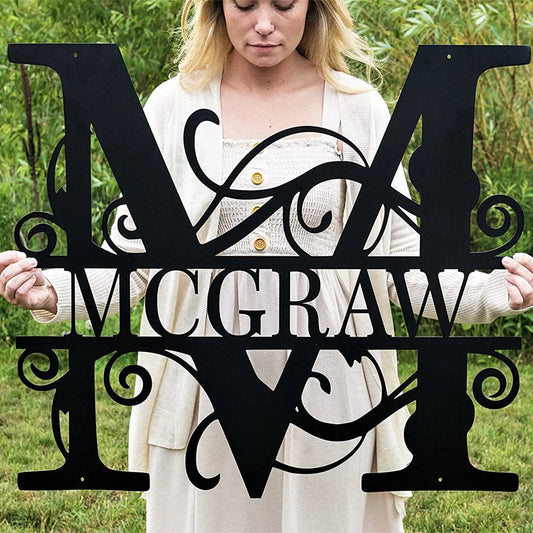 Personalized Name Metal Iron Monogram Sign Custom Outdoor Hanging Family Name Sign Garden Door Sign Wedding Party Wall Decor