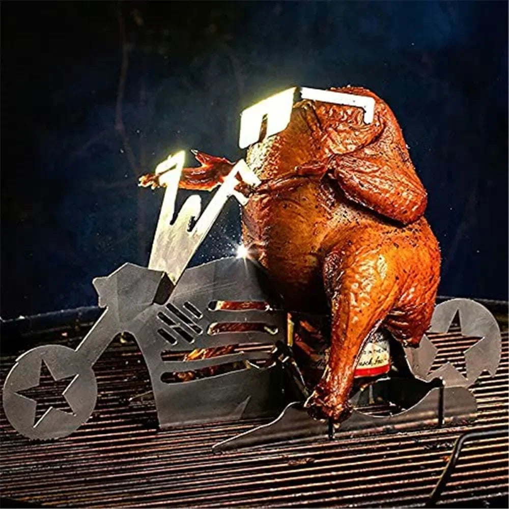 Portable Chicken Stand Beer Can Funny American Motorcycle BBQ Grill Stainless Steel Barbecue Rack Tools Cool Chicken Holder Gift