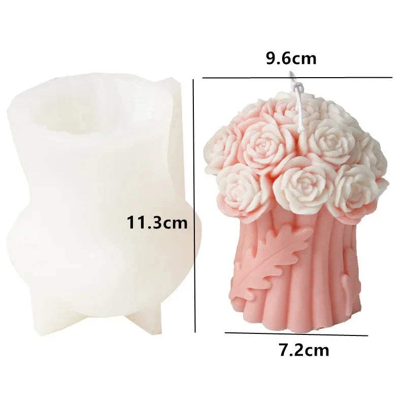 New 3D Rose Bouquet Candle Silicone Mold Chrysanthemum Flower Cluster Resin Mold Flower Peony Gypsum Mold Valentine's Day Gift